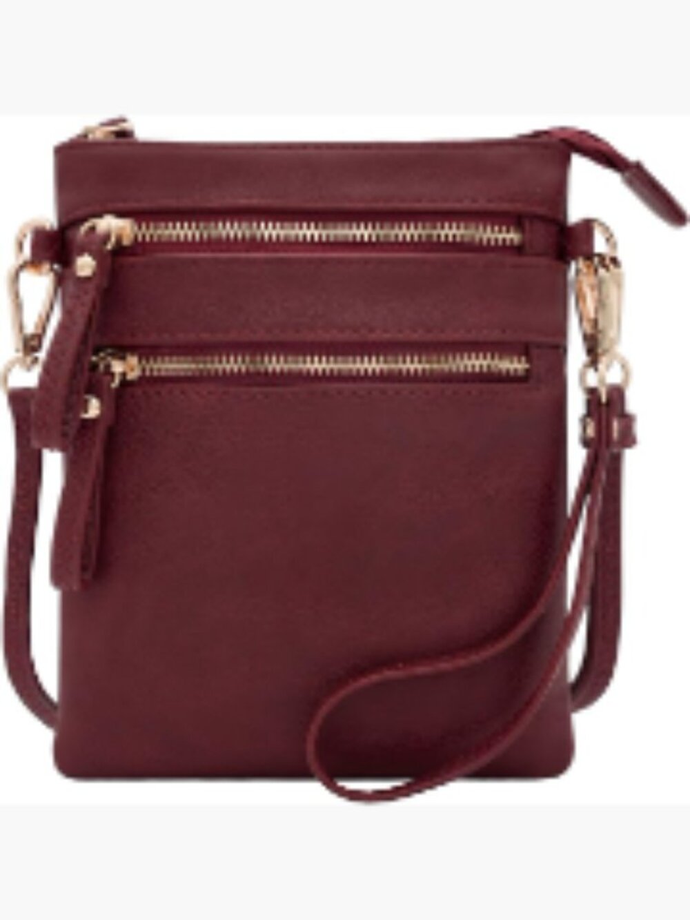 Faux Leather Crossbody Bag with Wristlet, Multi Zip Pockets, Lightweight